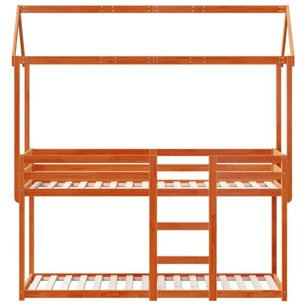 vidaXL Krevet na kat s krovom vo&scaron;tano smeđi 90x190 cm masivna borovina