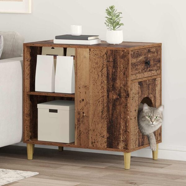vidaXL Mačja Kuća Staro drvo 72 x 42.5 x 70 cm Konstruirano drvo