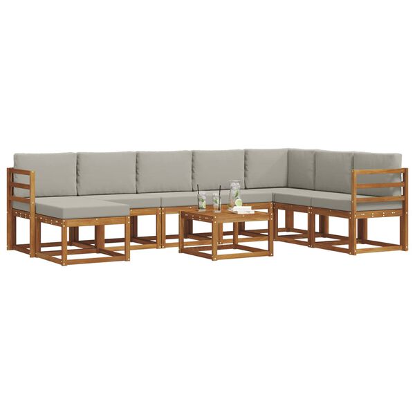 vidaXL Set vanjskih sofa s jastukom 9 pcs Prirodna i svijetlo siva