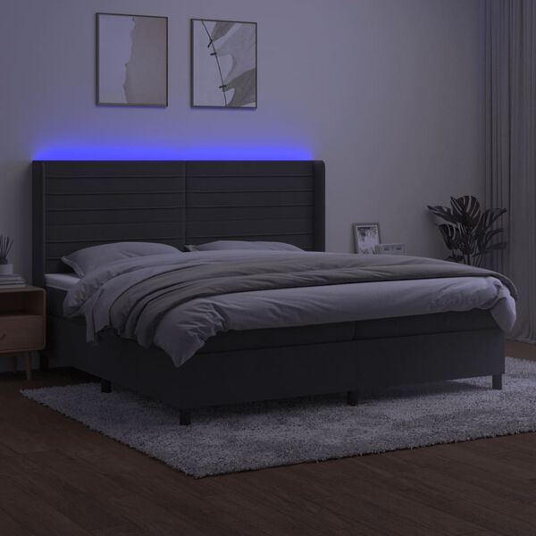 vidaXL Krevet box spring s madracem LED tamnosivi 200x200 cm bar&scaron;un