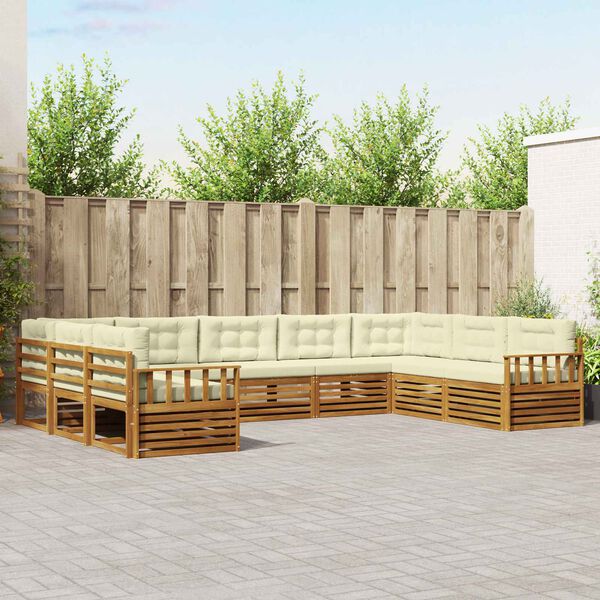 vidaXL Set vanjskih sofa 9 pcs Prirodna i krem Čvrsto drvo akacije