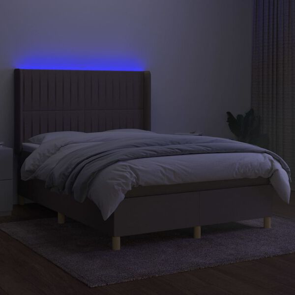 vidaXL Krevet box spring s madracem LED smeđesivi 140x190 cm tkanina