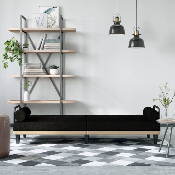 vidaXL Kauč na razvlačenje s naslonima za ruke crni od tkanine