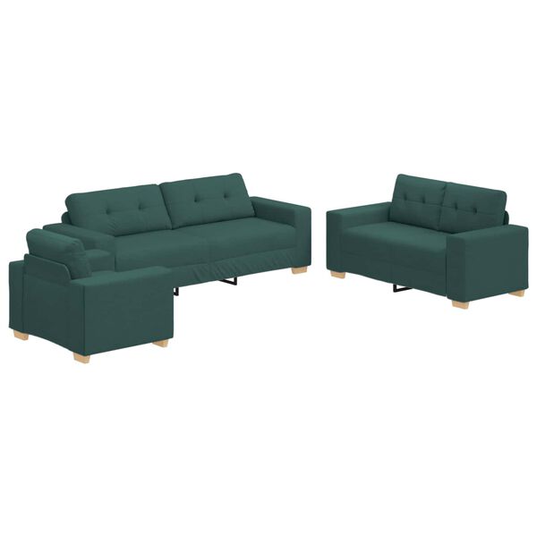 vidaXL Sofa 3 pcs Tamnozelena 221 x 80 x 80 cm Platnasta tkanina