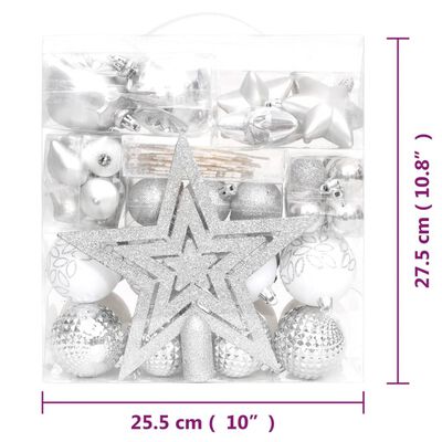 vidaXL Set božićnih kuglica od 70 komada srebrne i bijele