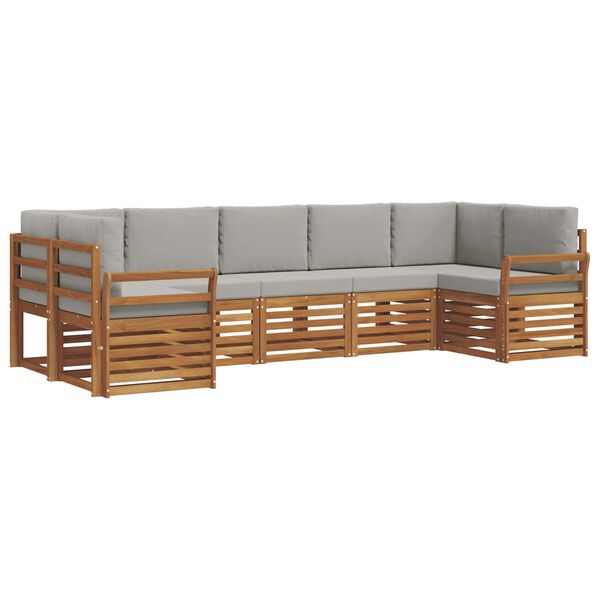 vidaXL Setovi sofa 7 pcs Prirodna i svijetlo siva Čvrsto drvo akacije