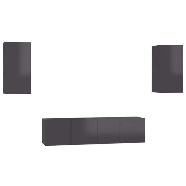 vidaXL 4-dijelni set TV ormarića visoki sjaj sivi konstruirano drvo