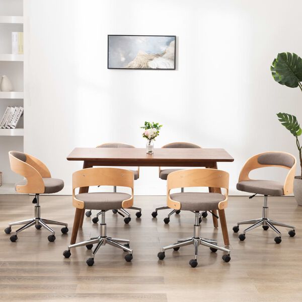 vidaXL Okretne blagovaonske stolice 6 kom drvo i tkanina smeđe-sive