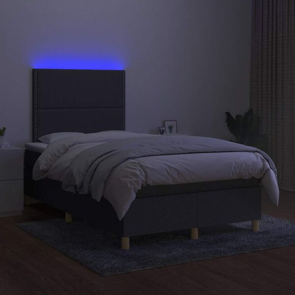 vidaXL Krevet box spring s madracem LED tamnosivi 120 x 190 cm tkanina