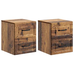 vidaXL Noćni ormarić za montažu na zid s ladicama 2 pcs Staro drvo