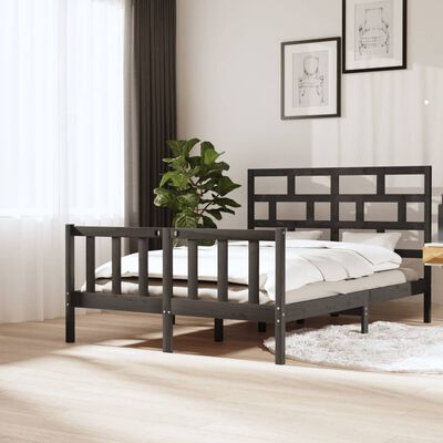 vidaXL Okvir za krevet od masivne borovine sivi 150x200 cm bračni