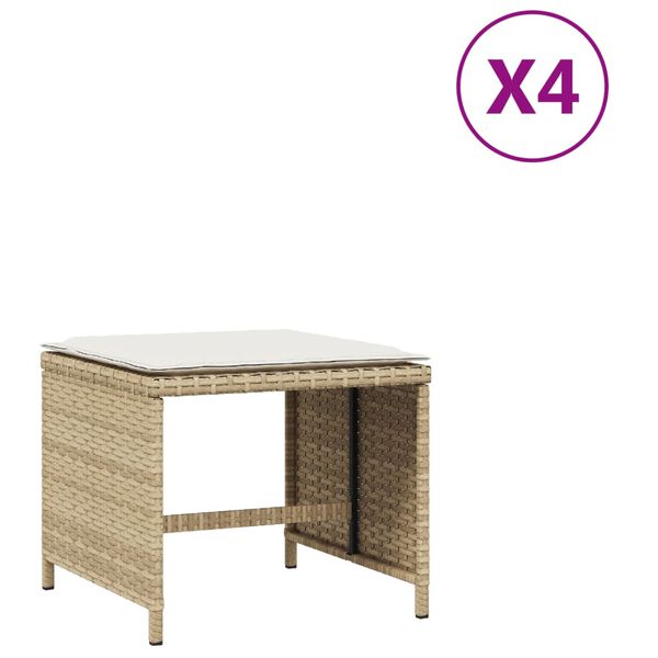 vidaXL Vrtni stolci s jastucima 4 kom bež 40x40x35 cm od poliratana