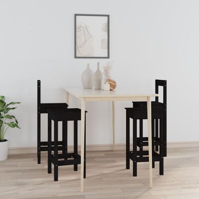vidaXL 4-dijelni set barskih stolica Crna od masivne borovine
