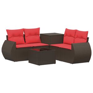 vidaXL Set sofe 6 kom. Smeđa i crvena Poli Rattan i čelik