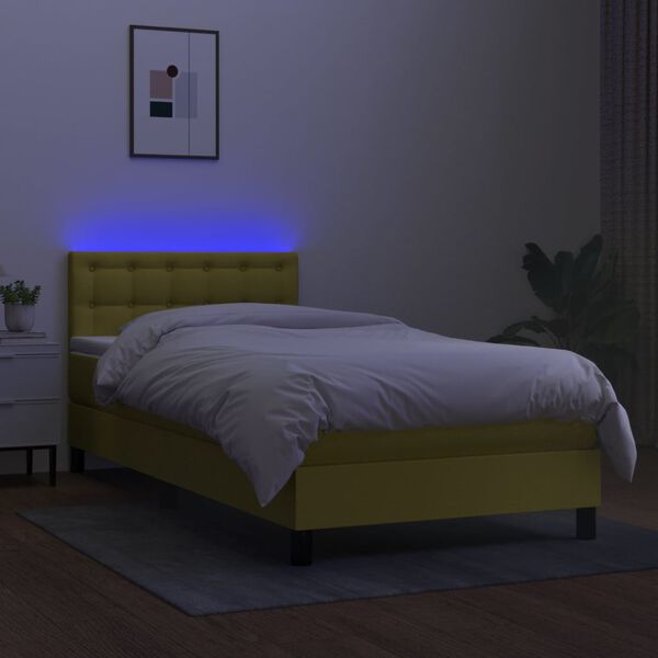 vidaXL Krevet box spring s madracem LED zeleni 90x200 cm od tkanine