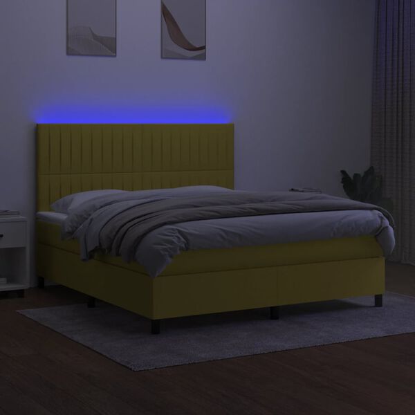 vidaXL Krevet box spring s madracem LED zeleni 180x200 cm od tkanine