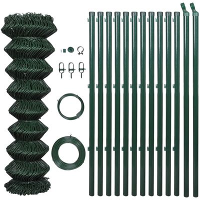 vidaXL Žičana ograda od čelika sa stupovima 1,5 x 15 m zelena