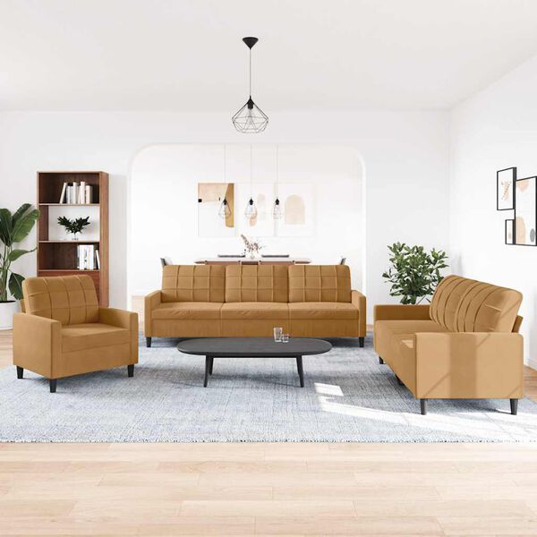 vidaXL 3-dijelni set sofa s jastucima smeđi bar&scaron;unasti