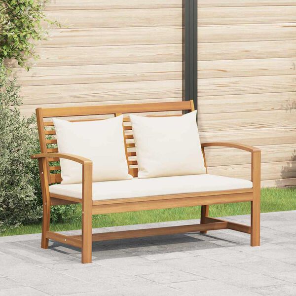 vidaXL klupa s jastukom Smeđa i krem 110 x 66 x 76 cm Čvrsto teak drvo