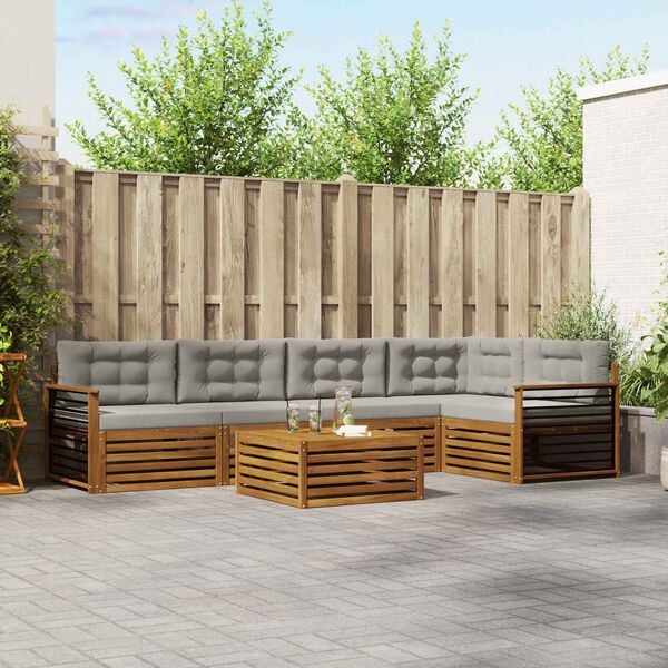 vidaXL Set vanjskih sofa s jastukom 6 pcs Prirodna i svijetlo siva