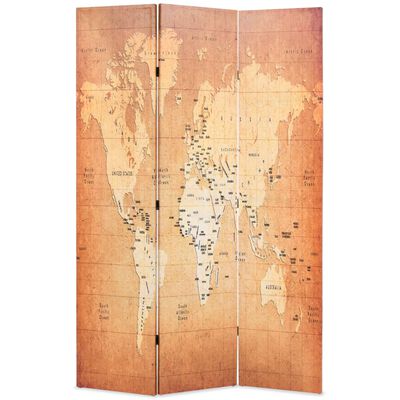 vidaXL Sklopiva sobna pregrada s kartom svijeta 120 x 170 cm žuta