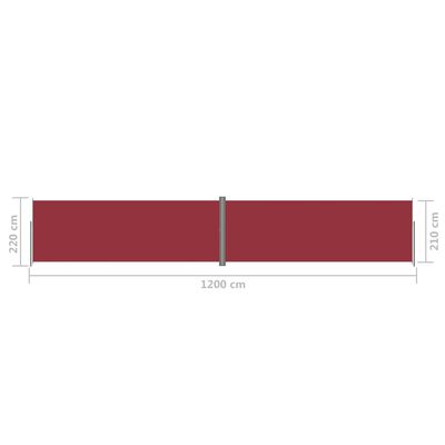 vidaXL Uvlačiva bočna tenda crvena 220 x 1200 cm