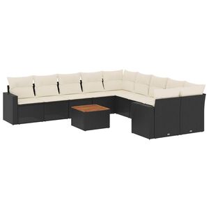vidaXL 11-dijelni set vrtnih sofa od poliratana s jastucima crni