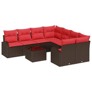 vidaXL Set sofe 9 pcs Smeđa i crvena Poliester