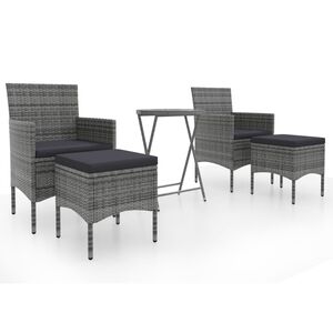 vidaXL 5-dijelni vrtni bistro set od poliratana i kaljenog stakla sivi
