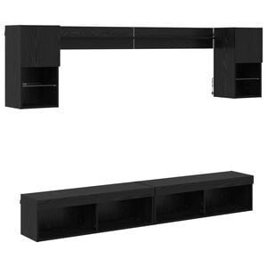 vidaXL TV zidne jedinice s LED-om 6 kom. Crni hrast Konstruirano drvo