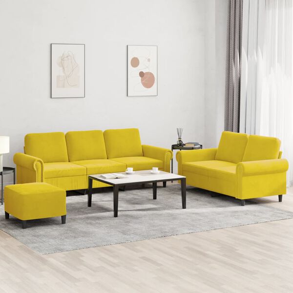 vidaXL 3-dijelni set sofa s jastucima žuti bar&scaron;unasti