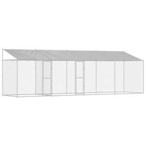 vidaXL Kavez za psa s krovom Srebrna 800 x 200 x 256 cm Čelik i PE