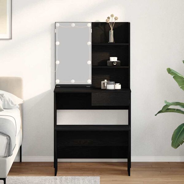 vidaXL LED Set Toaletnog Stola 2 pcs Crni hrast Konstruirano drvo