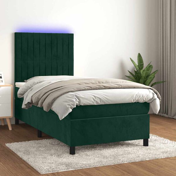 vidaXL Krevet box spring s madracem LED tamnozeleni 90x190 cm bar&scaron;un