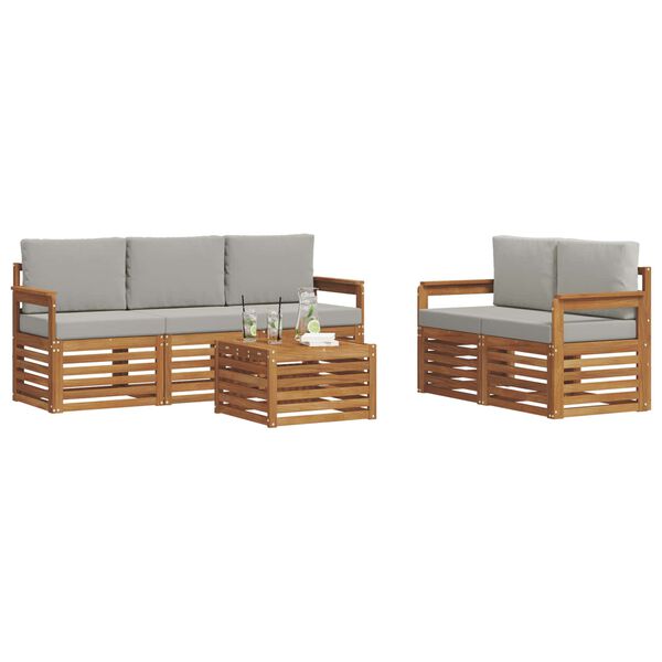 vidaXL Setovi sofa 6 pcs Prirodna i svijetlo siva Čvrsto drvo akacije