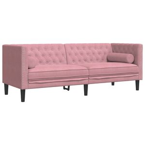 vidaXL Trosjed Chesterfield s jastučićima ružičasti bar&scaron;unasti