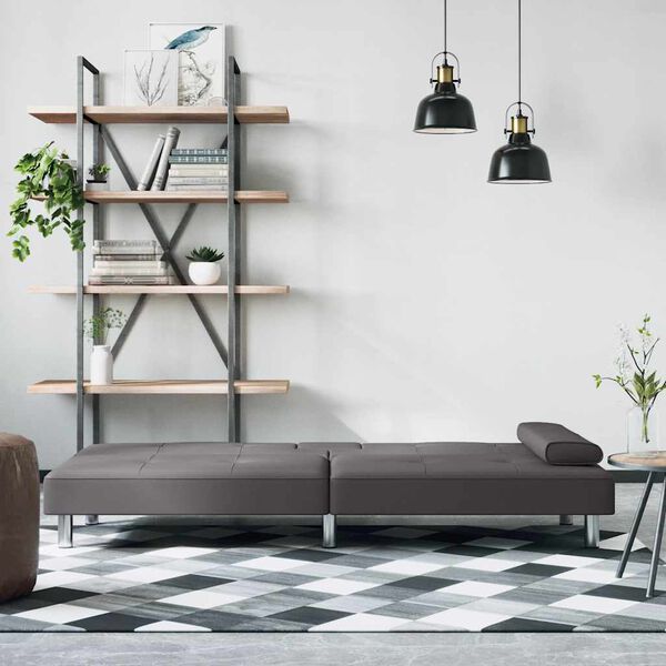 vidaXL Kauč na razvlačenje s držačima za čaše sivi od umjetne kože