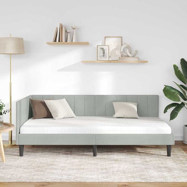 vidaXL Kutni okvir kreveta Svijetlo siva 90 cm x 190 cm Baršun