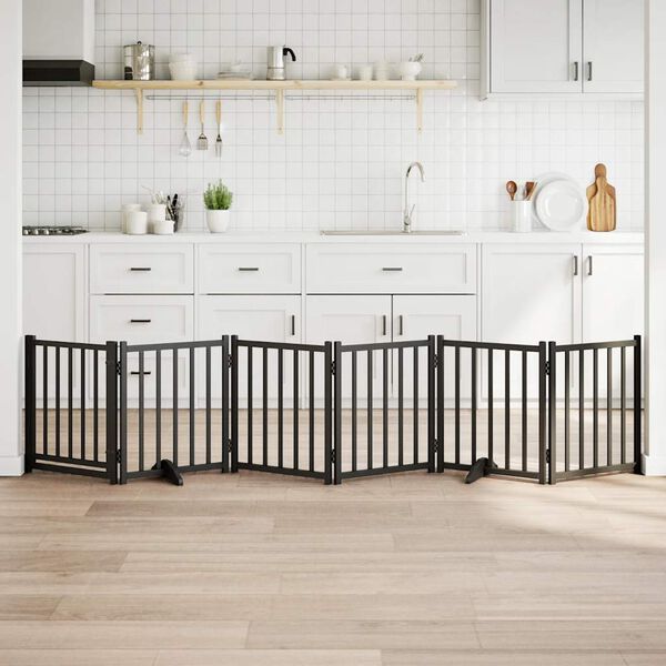vidaXL Vrata za pse s vratima sklopiva 6 panela crna 300 cm