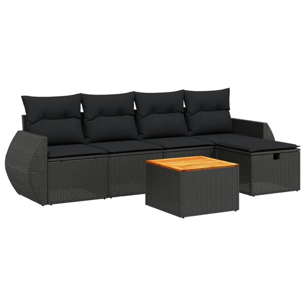 vidaXL 6-dijelni set vrtnih sofa s jastucima crni od poliratana
