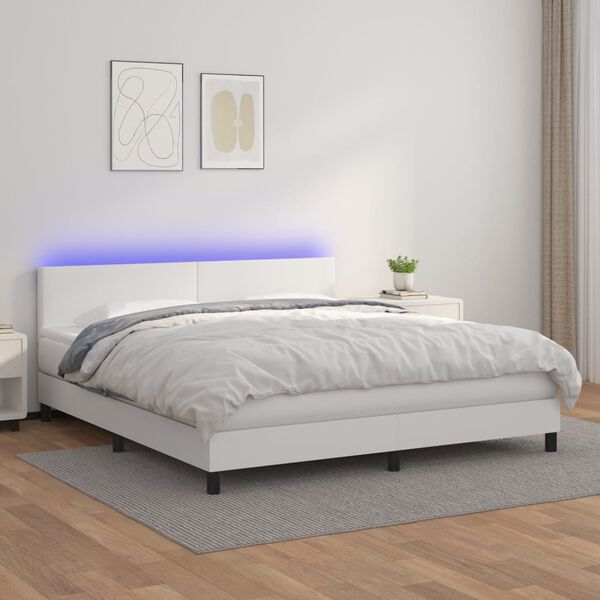 vidaXL Krevet box spring s madracem LED bijeli 160x200 cm umjetna koža