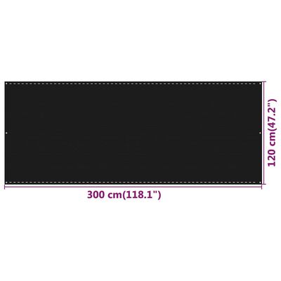 vidaXL Balkonski zastor crni 120 x 300 cm HDPE