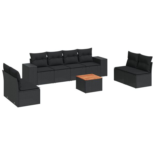 vidaXL 9-dijelni set vrtnih sofa s jastucima crni od poliratana