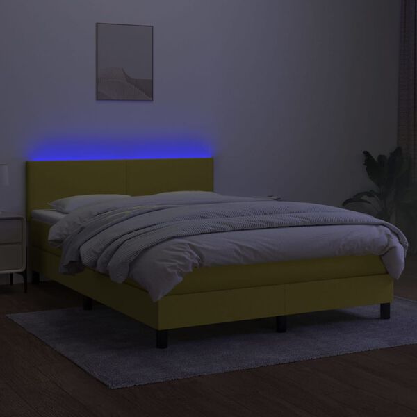 vidaXL Krevet box spring s madracem LED zeleni 140x190 cm od tkanine