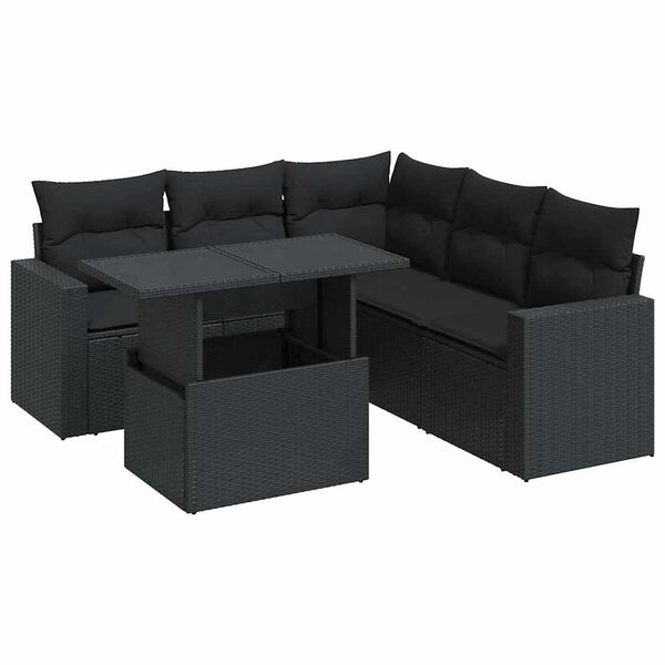 vidaXL 6-dijelni set vrtnih sofa s jastucima crni od poliratana