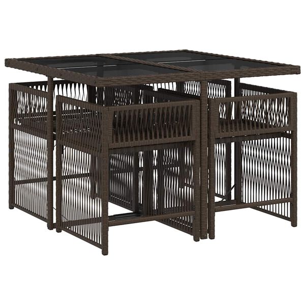 vidaXL 5-dijelni vrtni blagovaonski set s jastucima poliratan smeđi