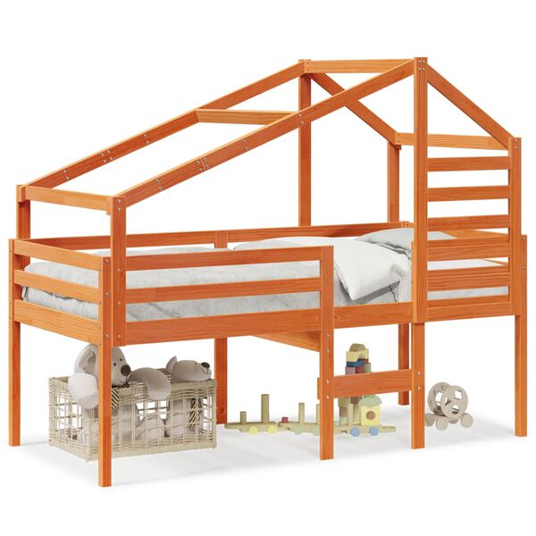 vidaXL Visoki krevet s krovom voštano smeđi 90x200 cm masivna borovina