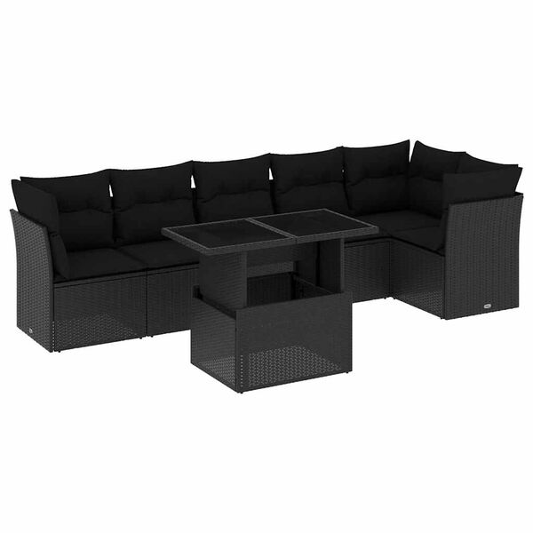 vidaXL 7-dijelni set vrtnih sofa od poliratana s jastucima crni
