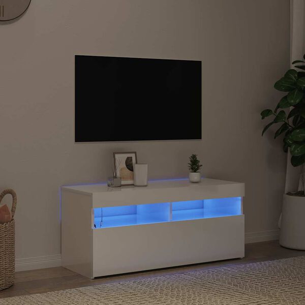 vidaXL TV ormarić s LED svjetlima visoki sjaj bijeli 90x35x40 cm