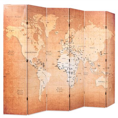 vidaXL Sklopiva sobna pregrada s kartom svijeta 228 x 170 cm žuta